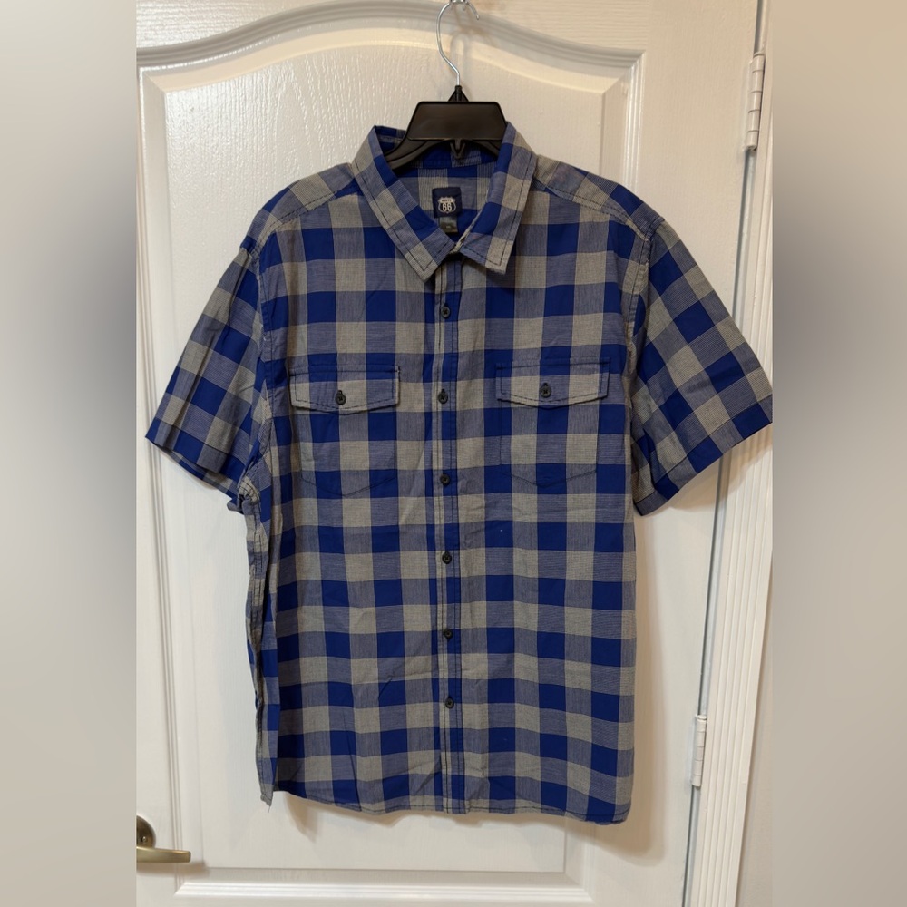 Route 66 Blue and Gray Plaid Short-Sleeve Button-Up Shirt XXL New w/o tags